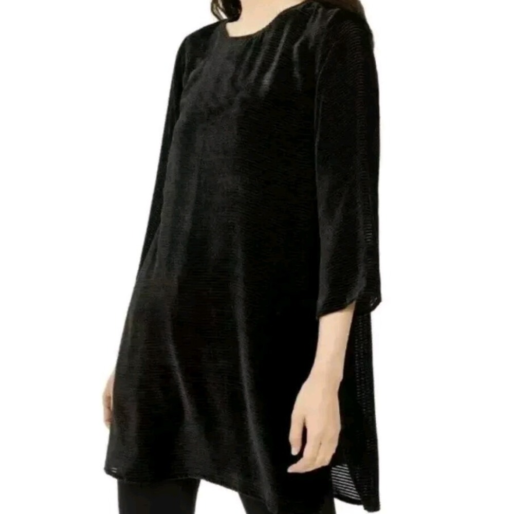 EILEEN‎ FISHER Shirt Womens XXS Black Burnout Velvet Whimsigoth Witchy Goth Y2K